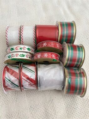 13 Christmas Holiday Multicolor Printed Craft Ribbon Spools Lot Various X 9 Feet